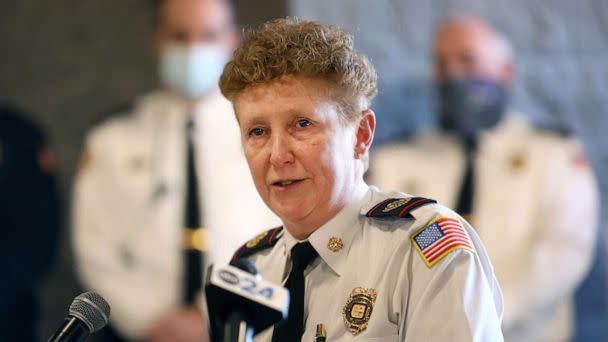 PHOTO: Memphis Fire Chief Gina Sweat speaks at the opening of their new headquarters on Jan. 31, 2022. (Joe Rondone/The Commercial Appeal via USA Today Network)