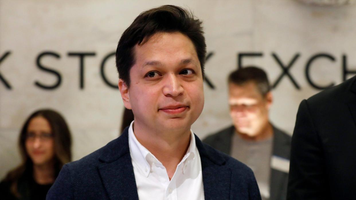 Mandatory Credit: Photo by Richard Drew/AP/Shutterstock (10213574d)Pinterest co-founder & CEO Ben Silbermann, left, is photographed on the New York Stock Exchange trading floor, before the company's IPOFinancial Markets Wall Street Pinterest IPO, New York, USA - 18 Apr 2019.