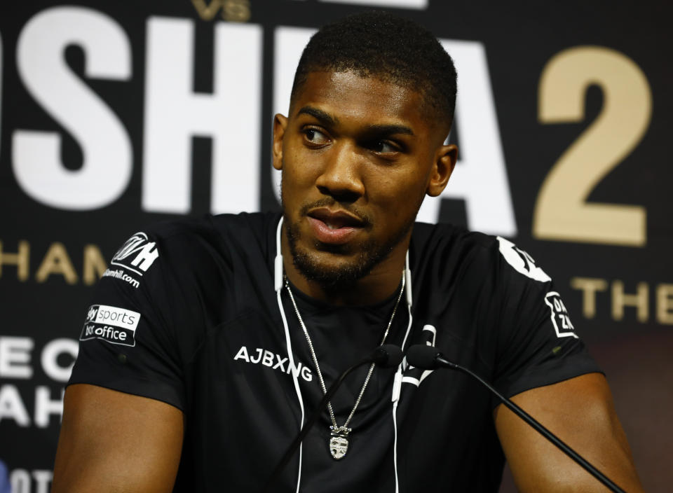 NEW YORK, NY - SEPTEMBER 5: Anthony Joshua speaks to the media at a press conference on September 5, 2019 in New York City. Ruiz and Joshua will face off for the Heavyweight Championship in Saudi Arabia on December 7, 2019. (Photo by Jeff Zelevansky/Getty Images)