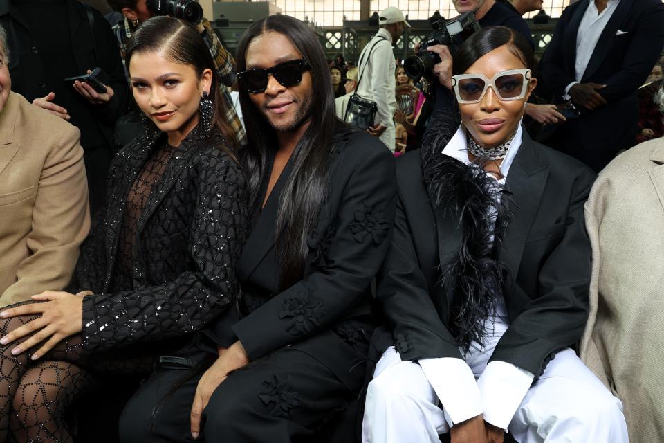 Zendaya, Law Roach, and Naomi Campbell sit front row at the Valentino show during Paris Fashion Week