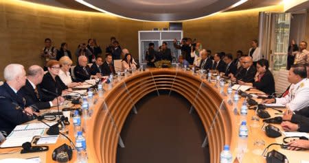 Indonesia's Defence Minister Ryamizard Ryacudu and Foreign Minister Retno Marsudi hold bilateral talks with Australia's Foreign Minister Julie Bishop and Defence Minister Marise Payne in Sydney, Australia, March 16, 2018.      William West/Pool via REUTERS