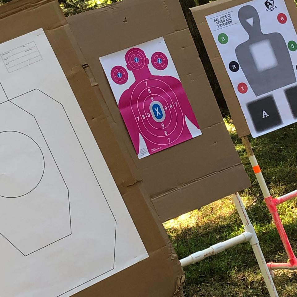 Targets stand before the shooting starts at a meeting of Armed Women of America's Augusta County branch, in September 2023.