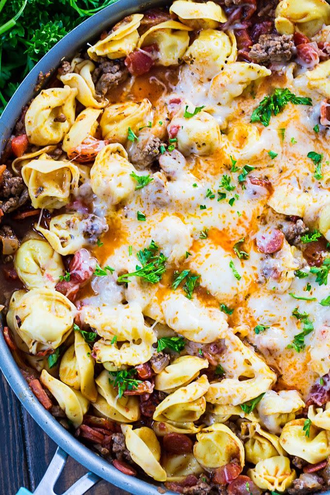 <p>Turn your weeknight meal into one that's filling and delicious with this creamy tortellini dish packed with meat and cheese.</p><p><strong>Get the recipe at <a href="https://spicysouthernkitchen.com/one-pot-meaty-tortellini/" rel="nofollow noopener" target="_blank" data-ylk="slk:Spicy Southern Kitchen;elm:context_link;itc:0;sec:content-canvas" class="link ">Spicy Southern Kitchen</a>.</strong></p><p><strong><strong><strong><a class="link " href="https://www.amazon.com/T-fal-Nonstick-Cookware-Thermo-Spot-Indicator/dp/B000GWG0T2/?tag=syn-yahoo-20&ascsubtag=%5Bartid%7C10063.g.35055779%5Bsrc%7Cyahoo-us" rel="nofollow noopener" target="_blank" data-ylk="slk:SHOP SKILLETS;elm:context_link;itc:0;sec:content-canvas">SHOP SKILLETS</a></strong></strong><br></strong></p>