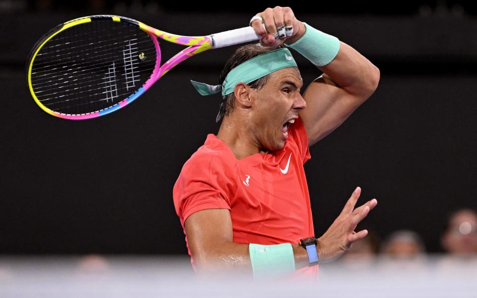 Rafael Nadal playing a forehand in Brisbane