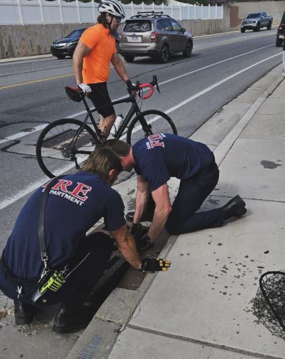 Firefighters work to save ducklings. (Sandy City Fire Department)