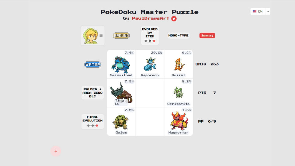 Screenshot of Pokedoku