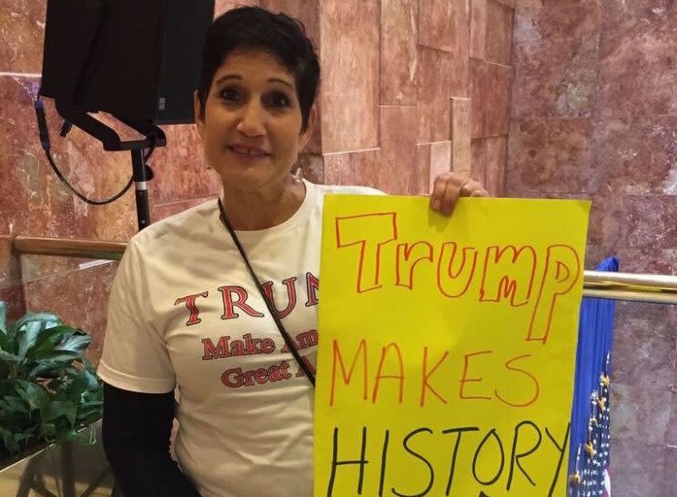 Lori Goldberg Burch, of New Jersey, saw history in the making at Donald Trump’s presidential campaign announcement at Trump Tower in New York on June 16, 2015. (Photo: Michael Walsh/Yahoo News)
