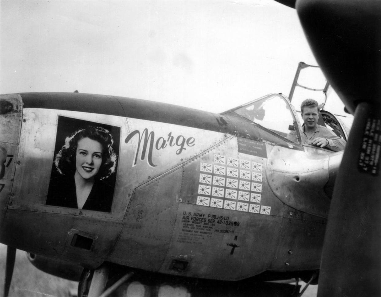 P-38J Lightning 42-103993 nicknamed “Marge,”with Captain Richard I. Bong in the cockpit.