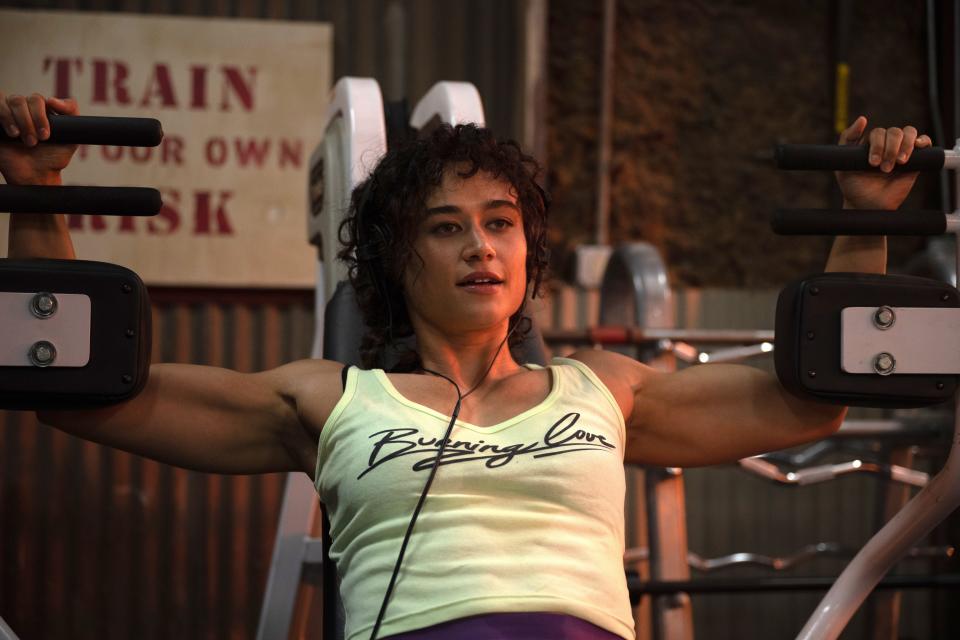 Katy O'Brian got a taste of the 1980s with her workout clothes and gym equipment as a bodybuilder in "Love Lies Bleeding."