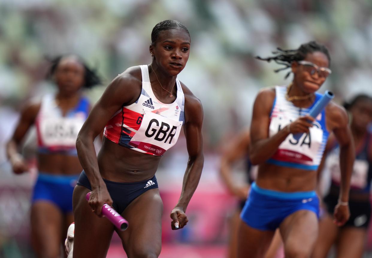Dina Asher-Smith helped the women’s 4x100m relay squad to the final. (Joe Giddens/PA) (PA Wire)