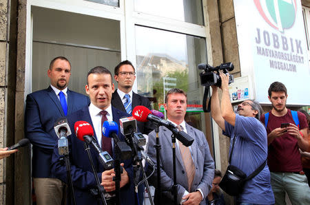 Former Vice Chairman of the Hungarian right wing opposition party Jobbik, Laszlo Toroczkai holds a news conference in Budapest, Hungary, May 22, 2018. REUTERS/Bernadett Szabo