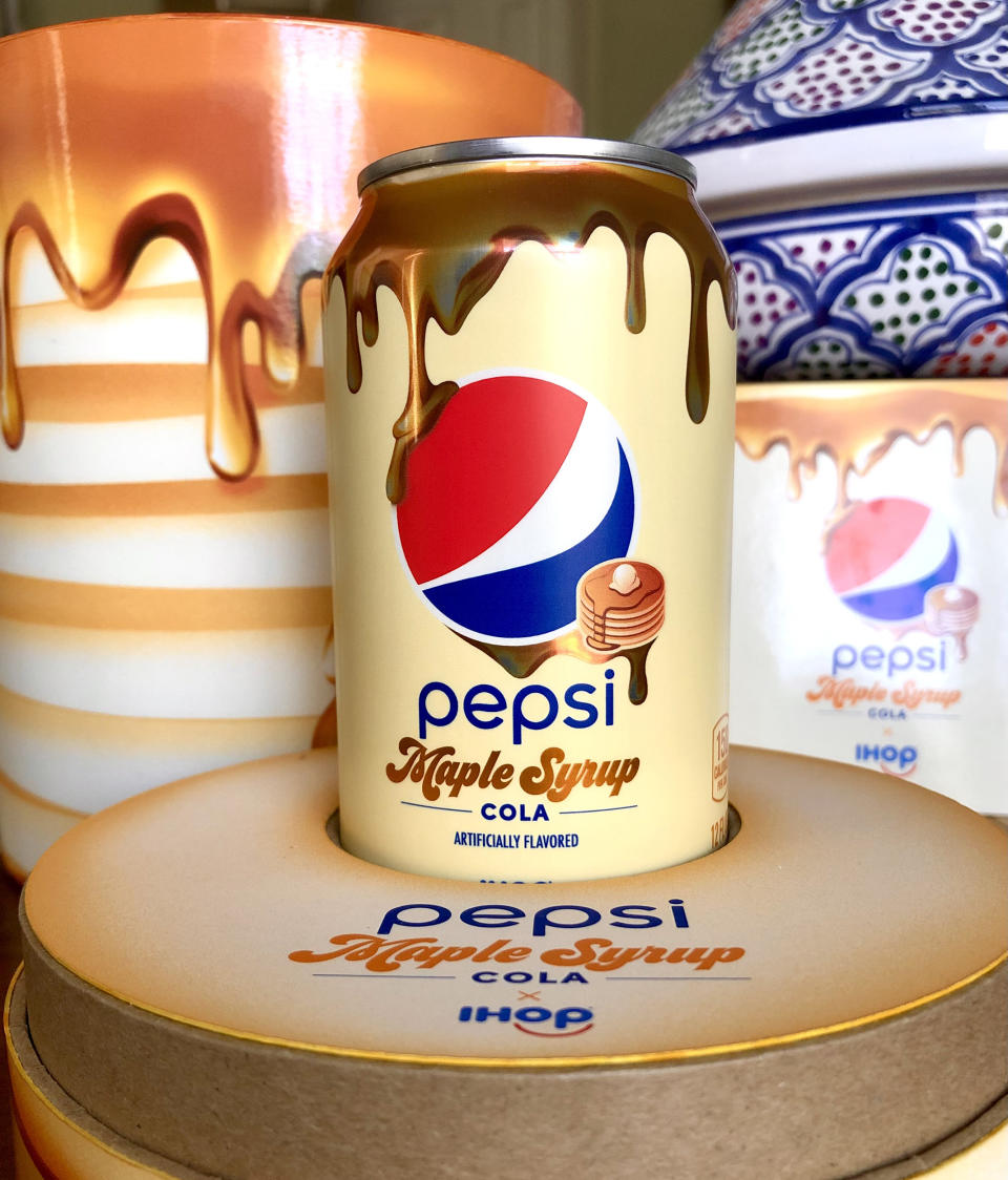 Maple Syrup Pepsi has a beautiful package design using a mouthwatering combination of warm matte and metallic colors. (Heather Martin)