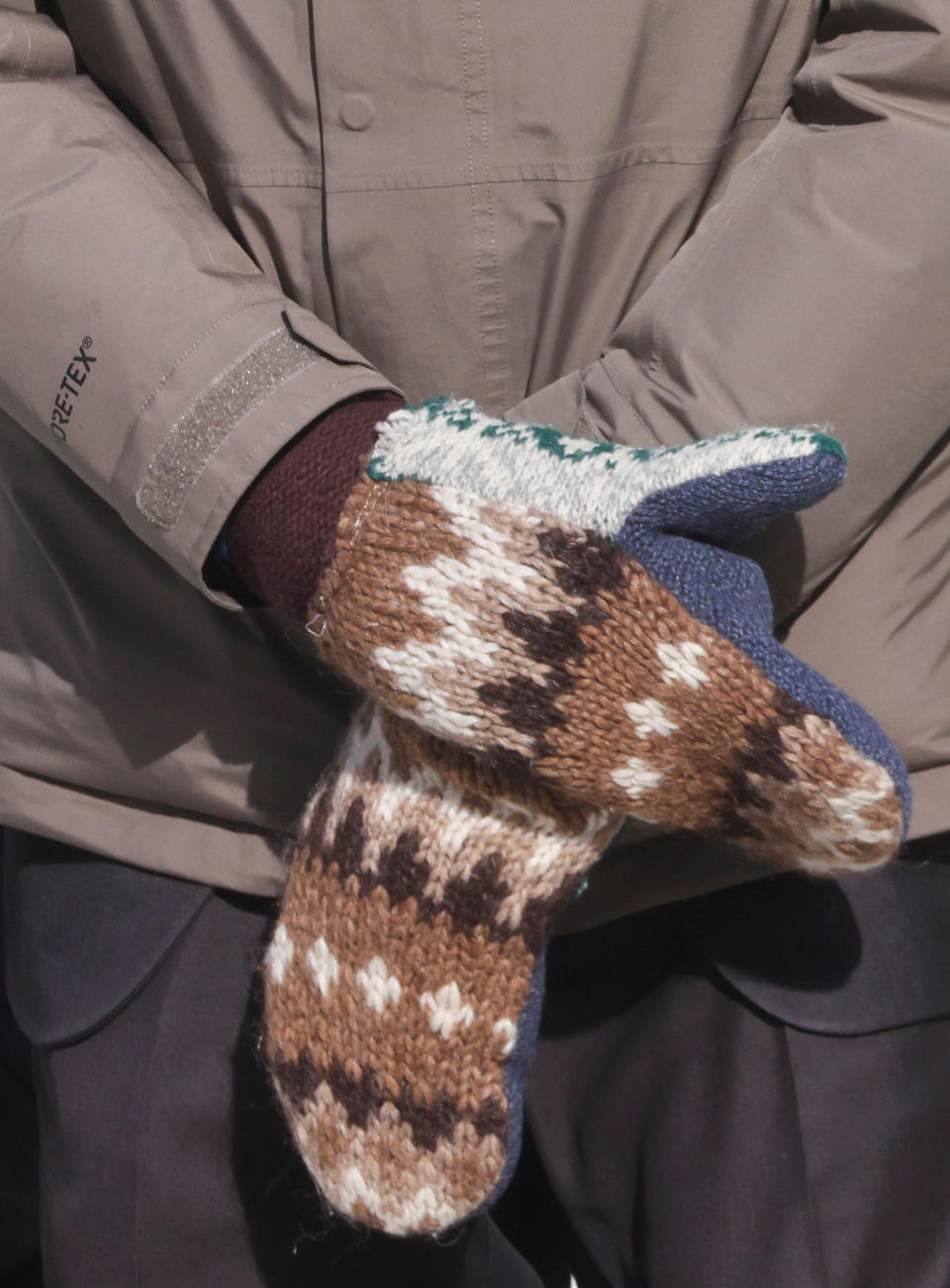 Senator Bernie Sanders wears mittens as he attends the inauguration.<span class="copyright">Jonathan Ernst—Pool/Reuters</span>