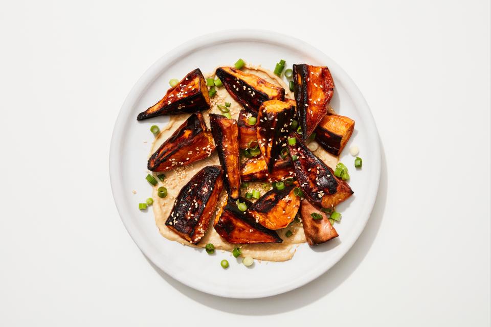 Roasted Sweet Potatoes with Miso-Tahini Sauce