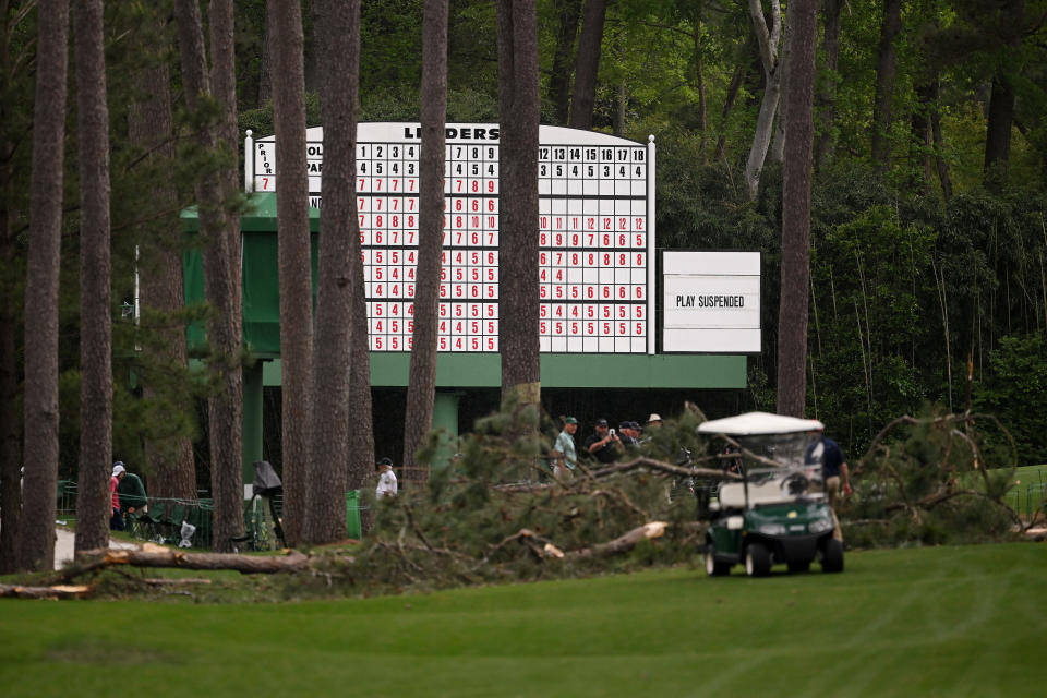 In 2023, trees fell during the Masters in Augusta, Georgia. (Photo by Ross Kinnaird/Getty Images)