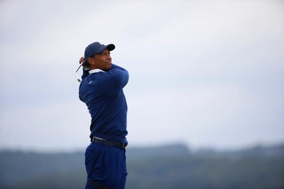 Tiger Woods watches his shot at Payne's Valley on Tuesday, Sept. 22, 2020.