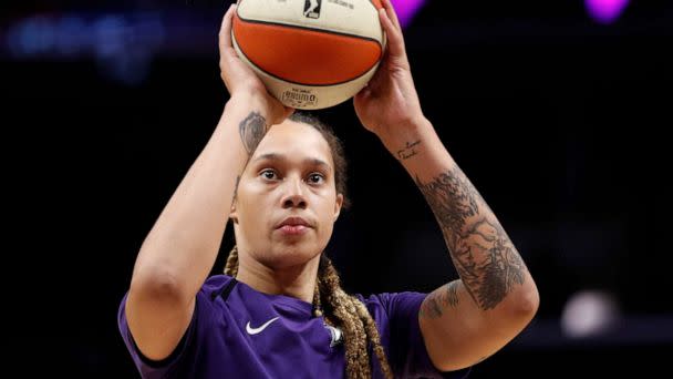 PHOTO: Brittney Griner warms up for the in Los Angeles, Aug. 8. 2019. (Meg Oliphant/Getty Images, FILE)
