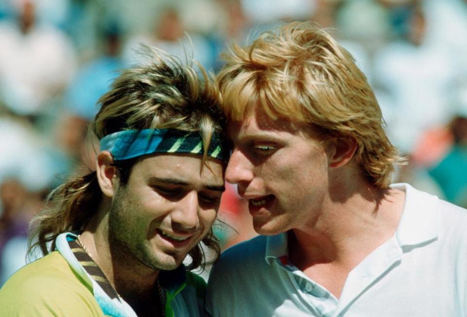 Andre Agassi (left) and Boris Becker at the US Open in 1990.