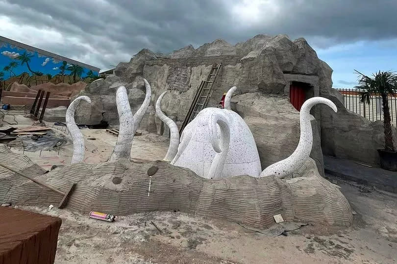 A giant octopus awaits its finishing touches