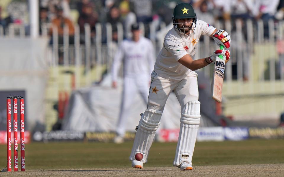 Pakistan's Agha Salman plays a shot during the fifth day of the first test cricket match between Pakistan and England, in Rawalpindi, Pakistan - AP