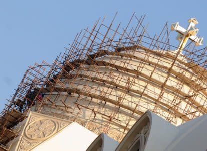 A worker takes part in the renovation work of Saint Mark's Coptic Orthodox Cathedral in Cairo, Egypt, October 28, 2018. Picture taken October 28, 2018. REUTERS/Shokry Hussein