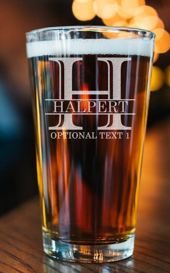 Laser-etched personalized pint glass