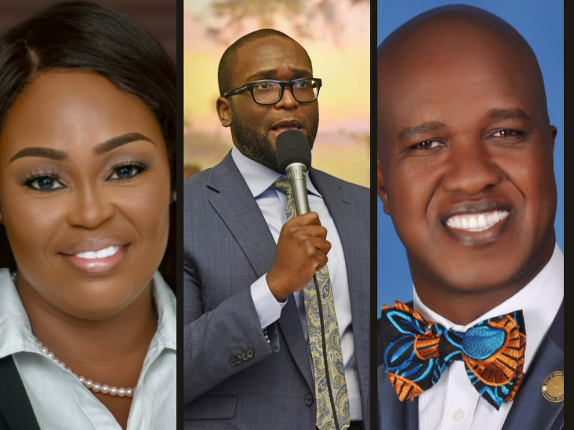 Three candidates — from left, Pitchie Escarment, state Senator Shevrin Jones and former Miami Gardens Vice Mayor Erhabor Ighodaro — are vying for the state Senate District 34 seat.