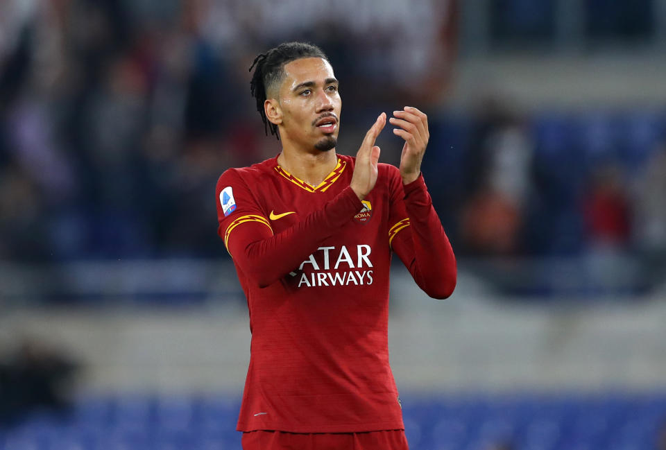 Chris Smalling of Roma greeting the supporters during the Serie A match AS Roma v Brescia Fc at the Olimpico Stadium in Rome, Italy on November 24, 2019  (Photo by Matteo Ciambelli/NurPhoto via Getty Images)