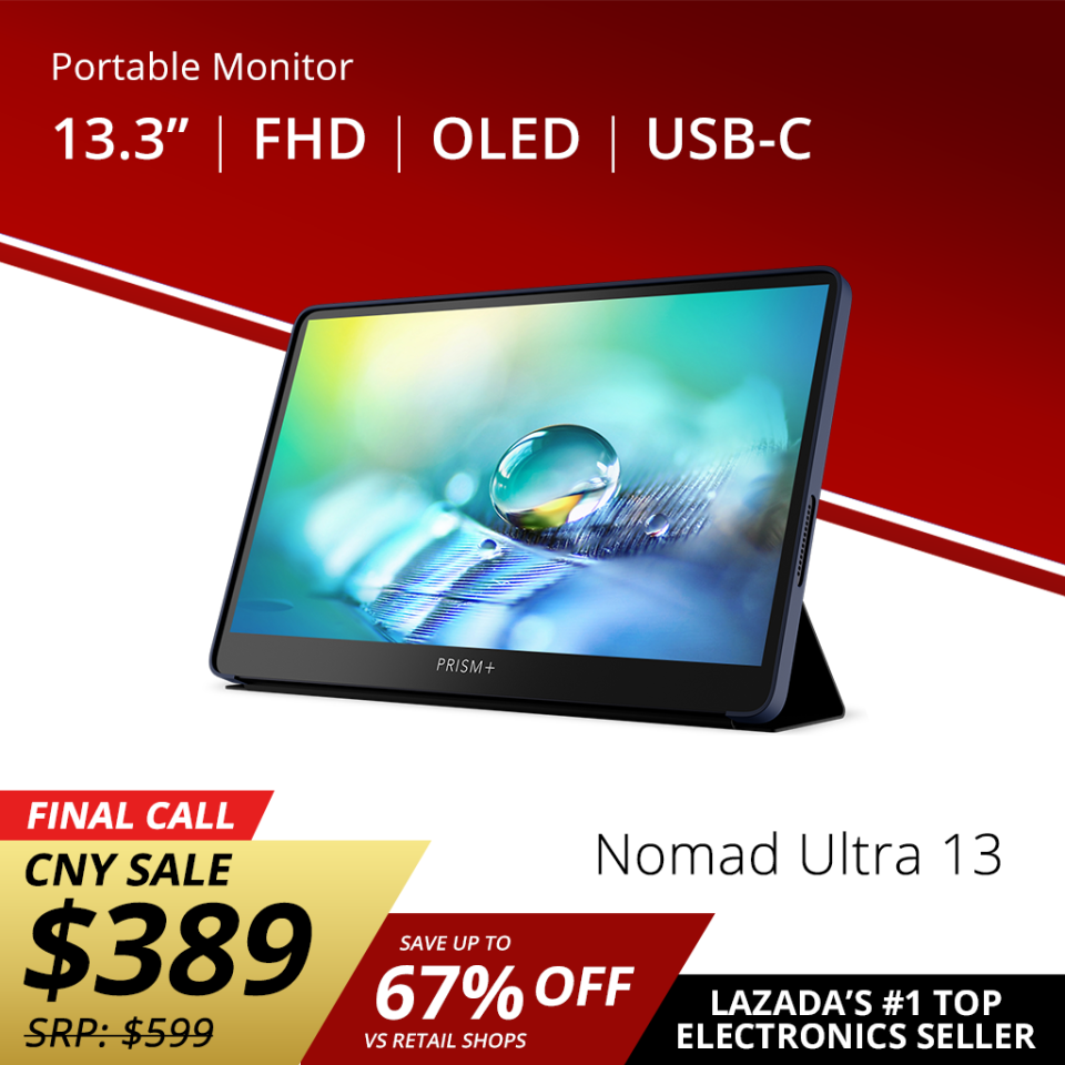 PRISM+ NOMAD ULTRA 13 OLED 13.3 FHD [1920 x 1080] IPS 150% sRGB Professional Portable Monitor Productivity Monitor. (Photo: Lazada SG)