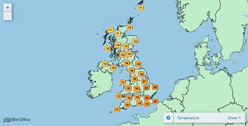 <em>Temperatures at the weekend are predicted to be even higher (Met Office)</em>