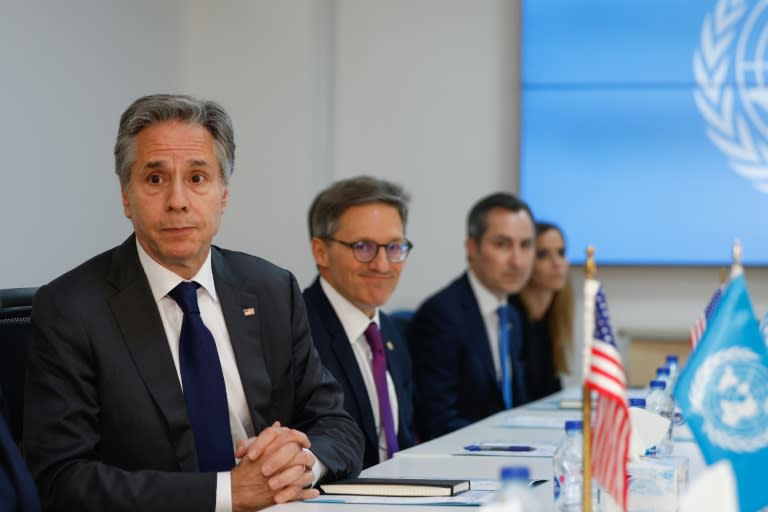 US Secretary of State Antony Blinken meets with UN Senior Humanitarian and Reconstruction Coordinator for Gaza Sigrid Kaag in Amman (Evelyn Hockstein)