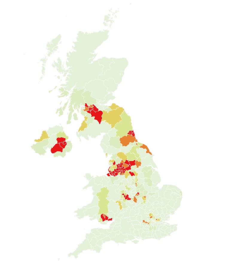 Map showing the current hotspots in the UK. (Imperial College London)