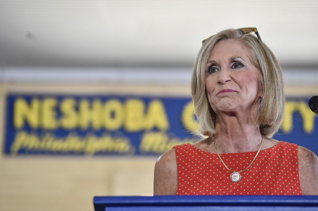 Attorney General Lynn Fitch speaks at the Neshoba County Fair in Philadelphia, Miss., Thursday, July 28, 2022.