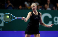 Tennis - WTA Tour Finals - Singapore Indoor Stadium, Kallang, Singapore - October 23, 2018 Czech Republic's Karolina Pliskova in action during her group stage match against Ukraine's Elina Svitolina REUTERS/Edgar Su