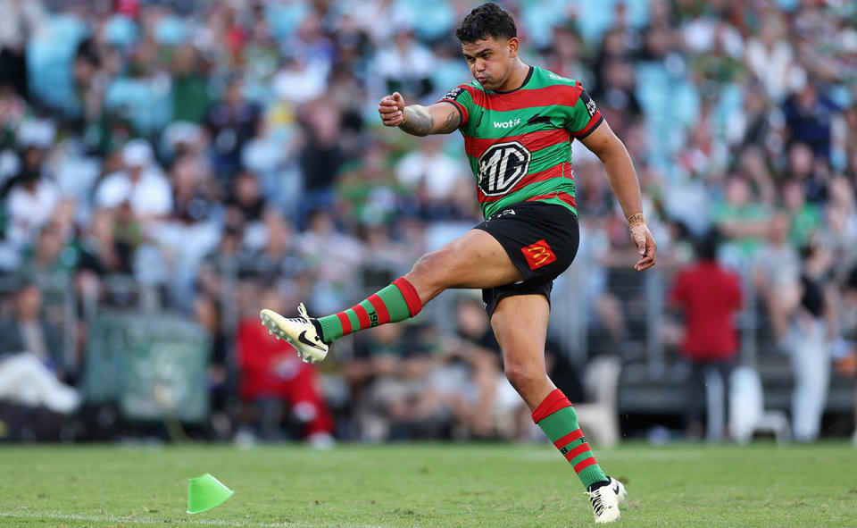 Latrell Mitchell, pictured here in action for the Rabbitohs against the Bulldogs.