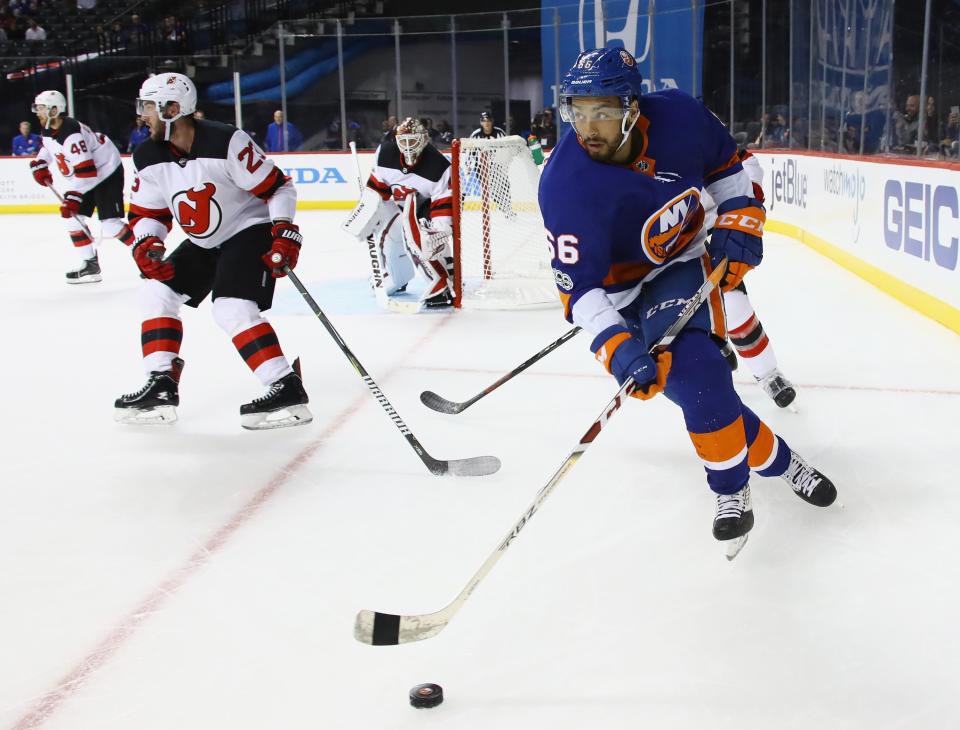 The New York Islanders haven’t handled Josh Ho-Sang (#66) well, but there’s still hope he can provide fantasy value. (Photo by Bruce Bennett/Getty Images)