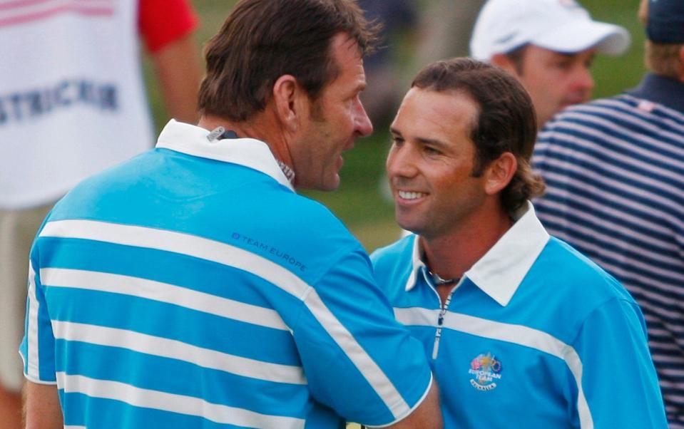 Sergio Garcia and Sir Nick Faldo speak at the 2008 Ryder Cup - Eddie Keogh/Reuters