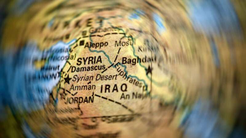 A distorted map of Iraq and Syria