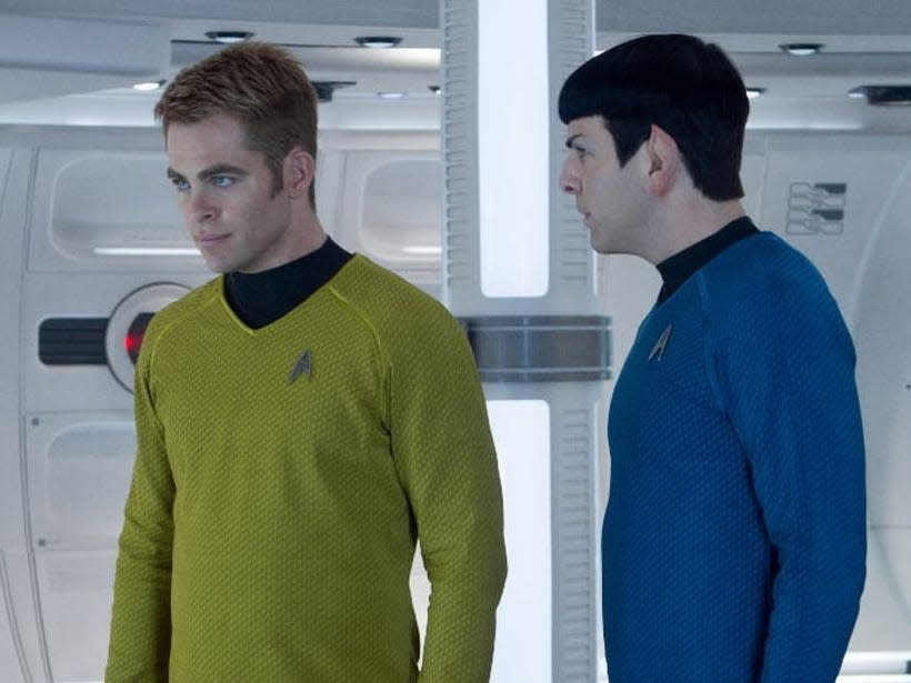 chris pine and zachary quinto as kirk and spock in stark trek into darkness