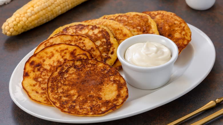 Plate of corn pancakes