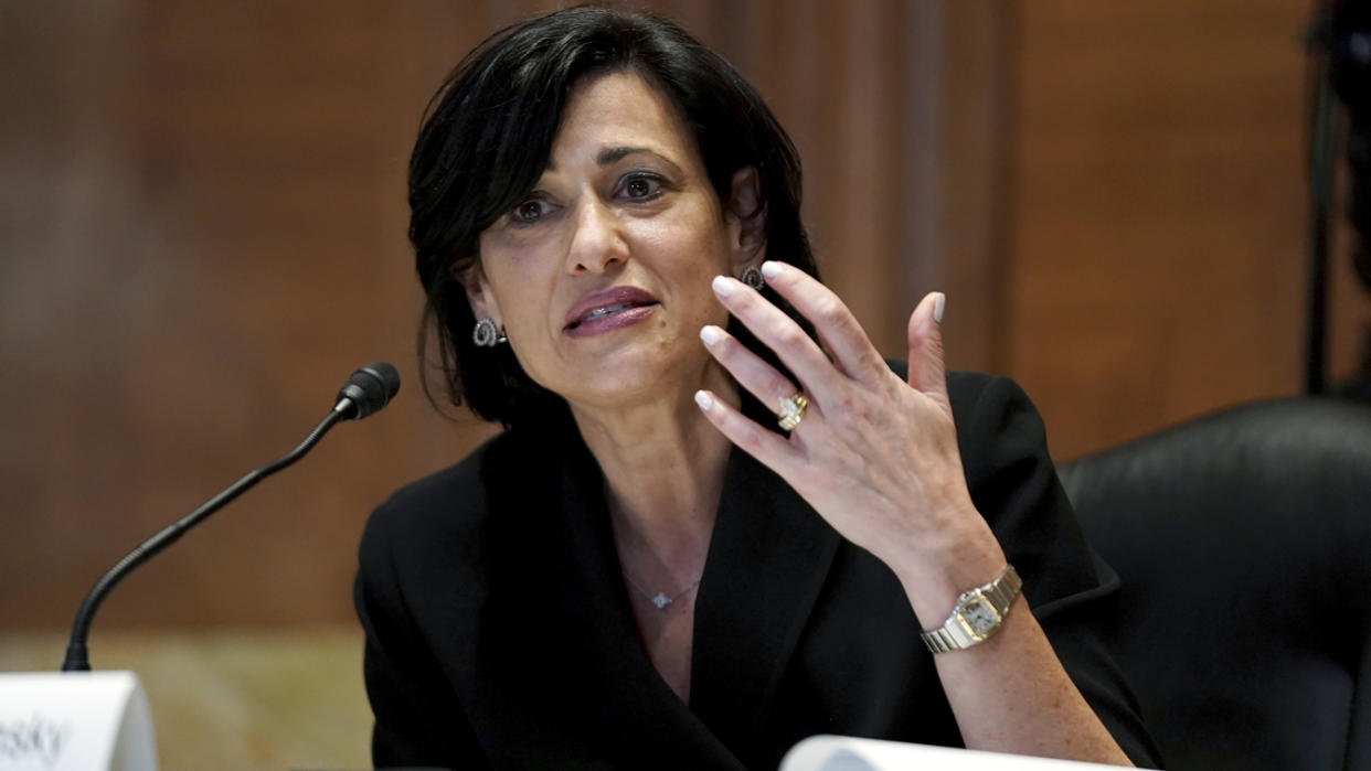 Centers for Disease Control and Prevention Director Dr. Rochelle Walensky testifies during a Senate Appropriations Subcommittee hearing to examine the FY 2022 budget request for the Centers for Disease Control and Prevention on Wednesday, May 19, 2021, in Washington.  (Greg Nash/Pool via AP)