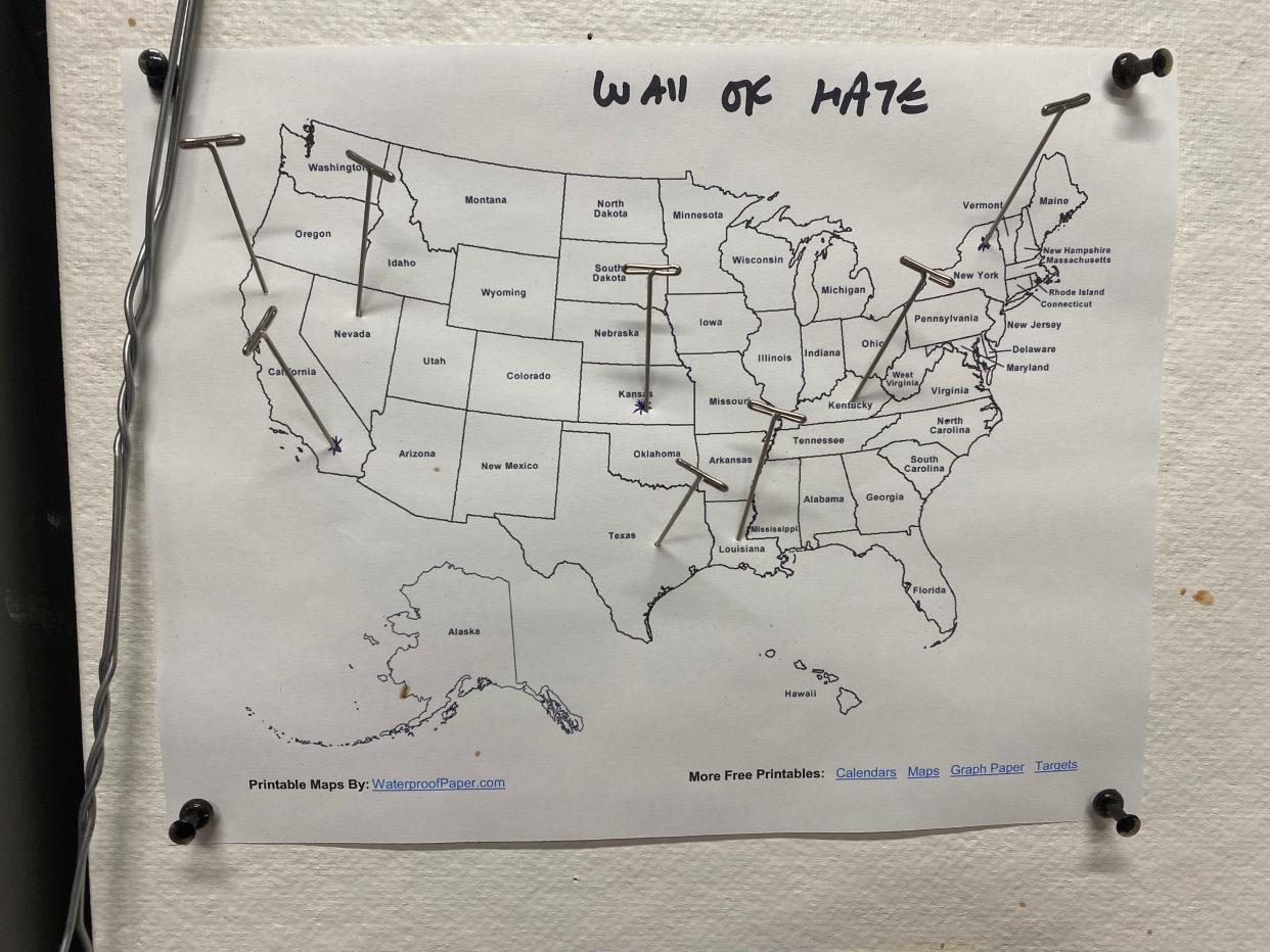 After the backlash to the drag show spread in conservative media, the Andersons put up a map with push-pins to track the origin points of their angry phone calls.