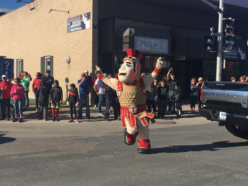 This is the Acadie-Bathurst Titan mascot. He was available for the parade as well. 