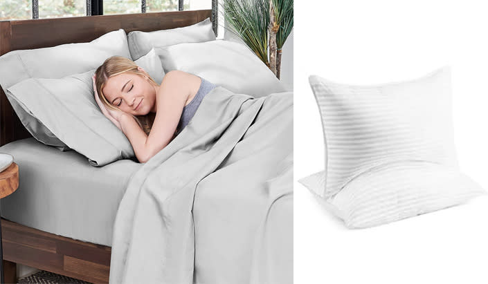 person sleeping; white pillows