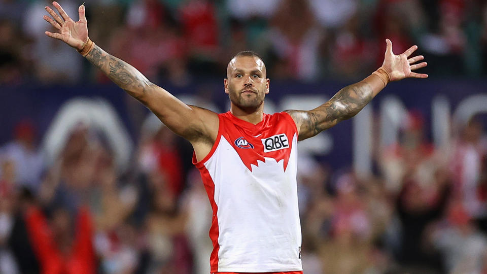 Lance Franklin became the sixth player in AFL/VFL history to kick 1000 career goals on Friday night. (Photo by Cameron Spencer/Getty Images)