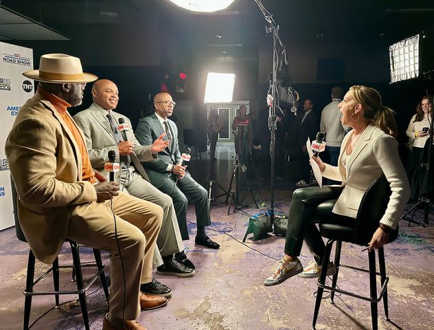 <p>Courtesy of CNN</p> Poppy Harlow gets Shaquille O'Neal, Charles Barkley and Kenny Smith laughing in a joint sit-down interview