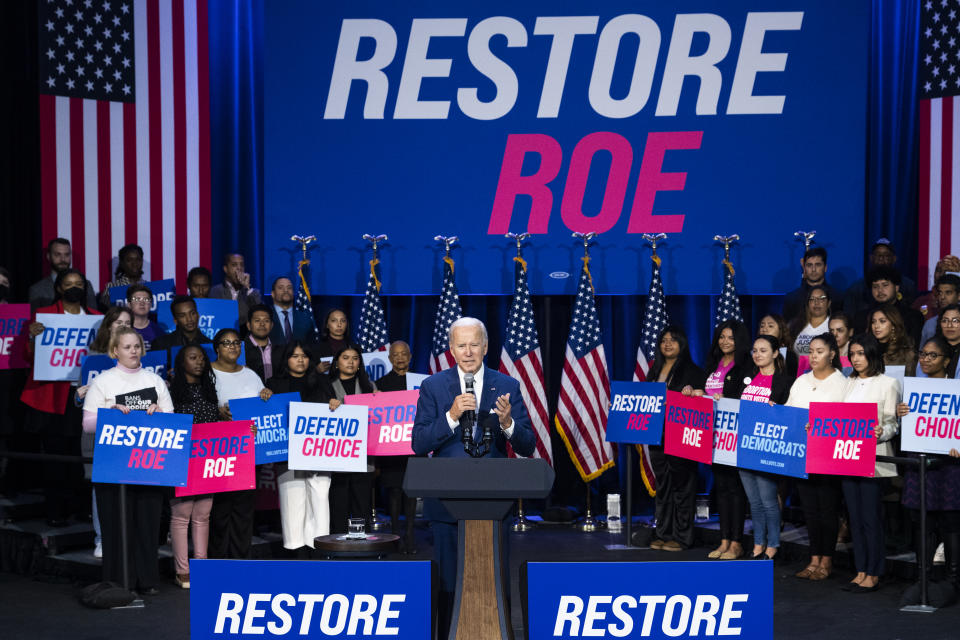 President Biden speaks about the importance of electing Democrats who want to restore abortion rights at the Howard Theatre in Washington, D.C., Oct. 18, 2022