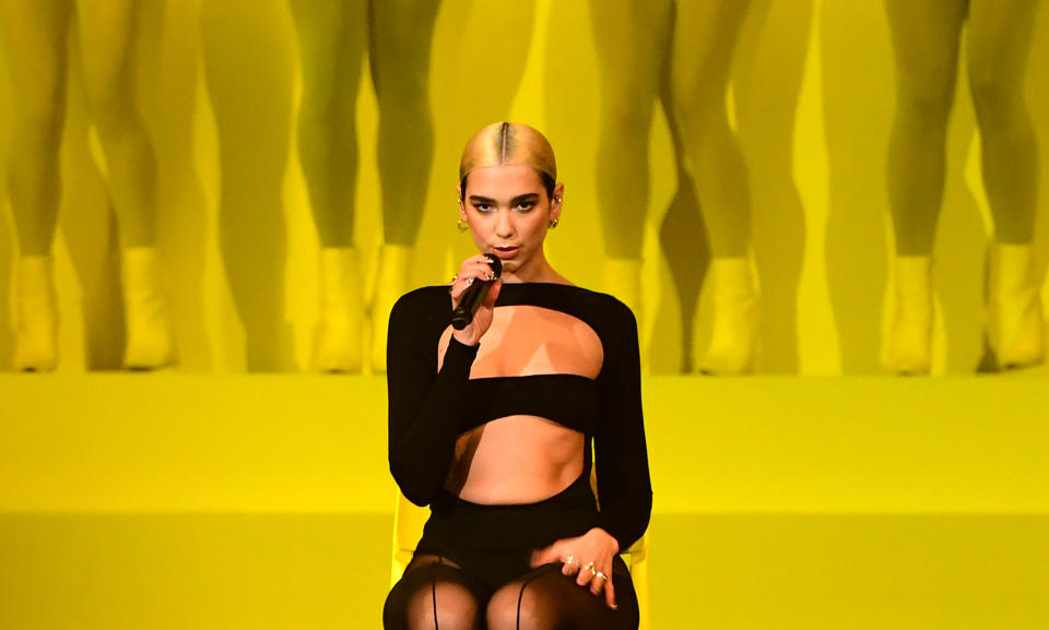 Dua Lipa performs during the MTV Europe Music Awards 2019, held at the FIBES Conference & Exhibition Centre of Seville, Spain.