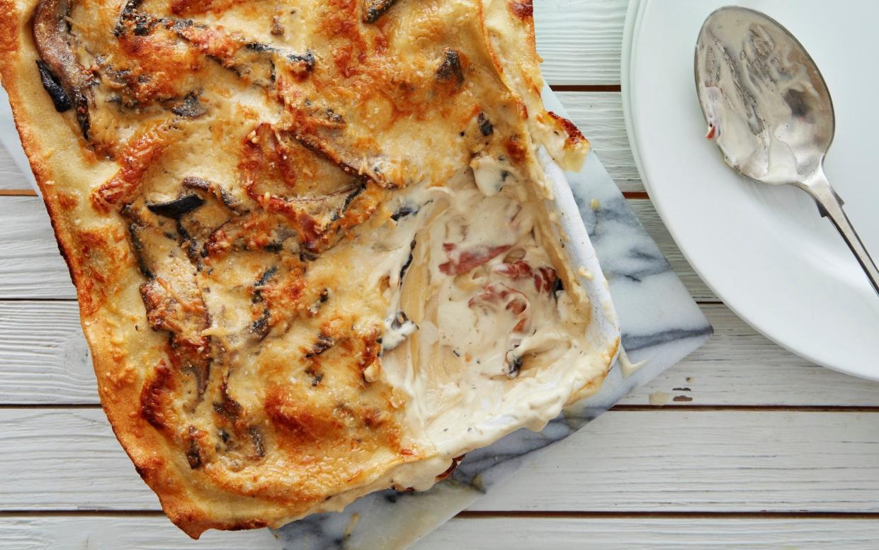 A luxurious pasta bake with mushrooms in a creamy sauce - Andrew Twort