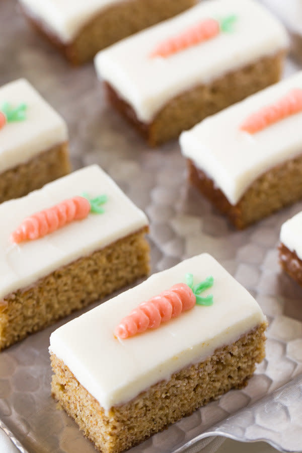 <strong>Get the <a href="http://lovelylittlekitchen.com/carrot-cake-bars-with-cream-cheese-frosting/" target="_blank">Carrot Cake Bars With Cream Cheese Frosting recipe</a> from Lovely Little Kitchen</strong>